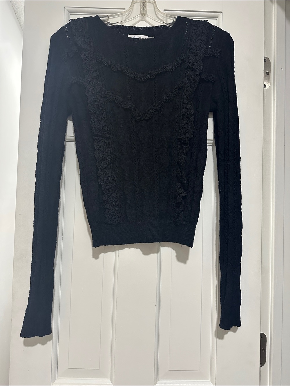 Bluivy Black Lace-Trim Scoop Neck Sweater